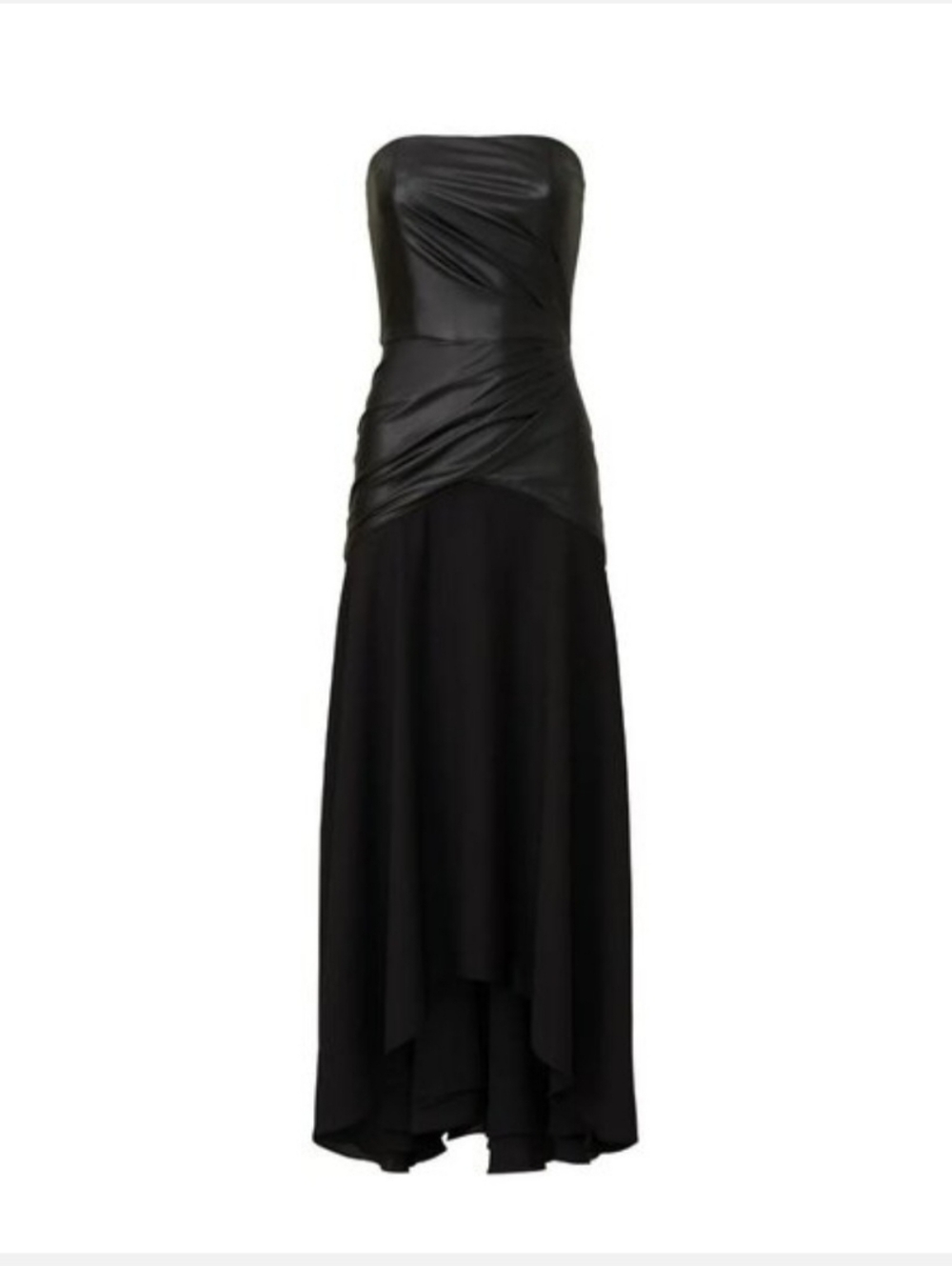 Shoshana Strapless Black Faux-Leather Bodice Asymmetric Midi Dress Sz 10 - Picture 5 of 12